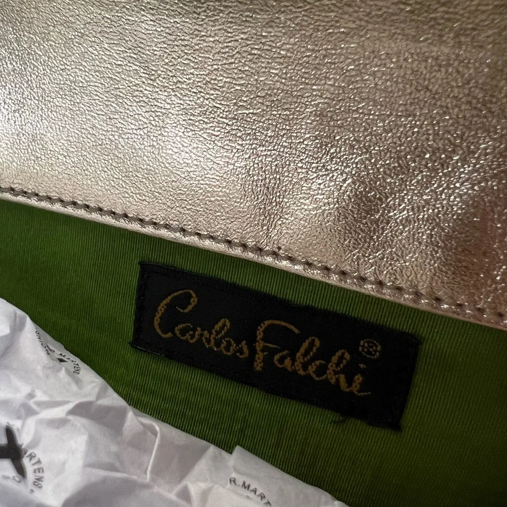 Extremely Rare Carlos Falchi Rose Croco Leather clutch w Rhinestones inlay Y2K - Picture 4 of 7